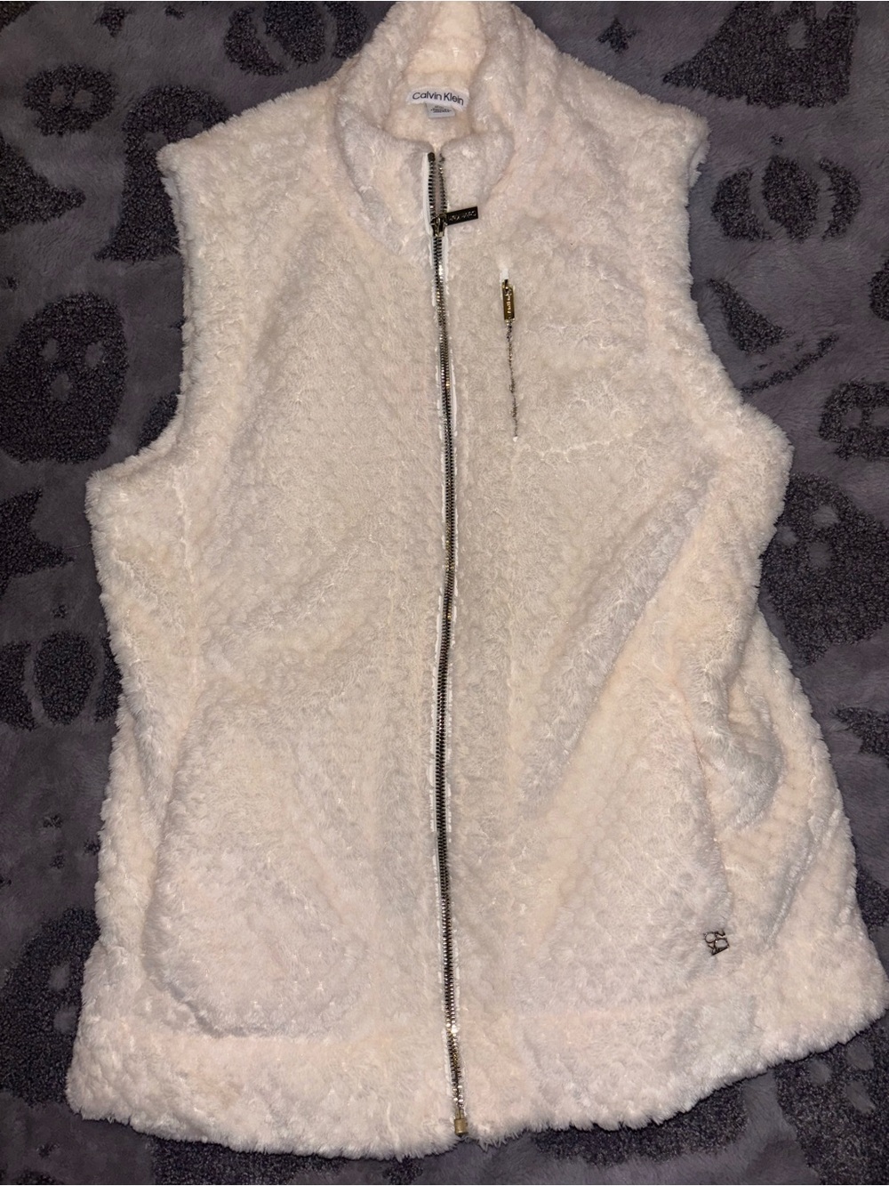 Calvin Klein Ivory Sherpa Zip-Up Vest